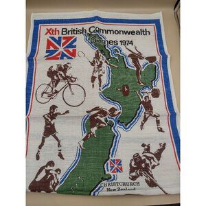 Xth British Commonwealth Games 1974 Tea Towel Christchurch New Zealand Vintage